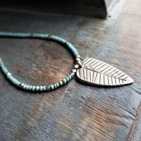 Image 1 of Thai Silver Leaf + Turquoise Necklace