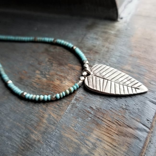 Thai Silver Leaf + Turquoise Necklace