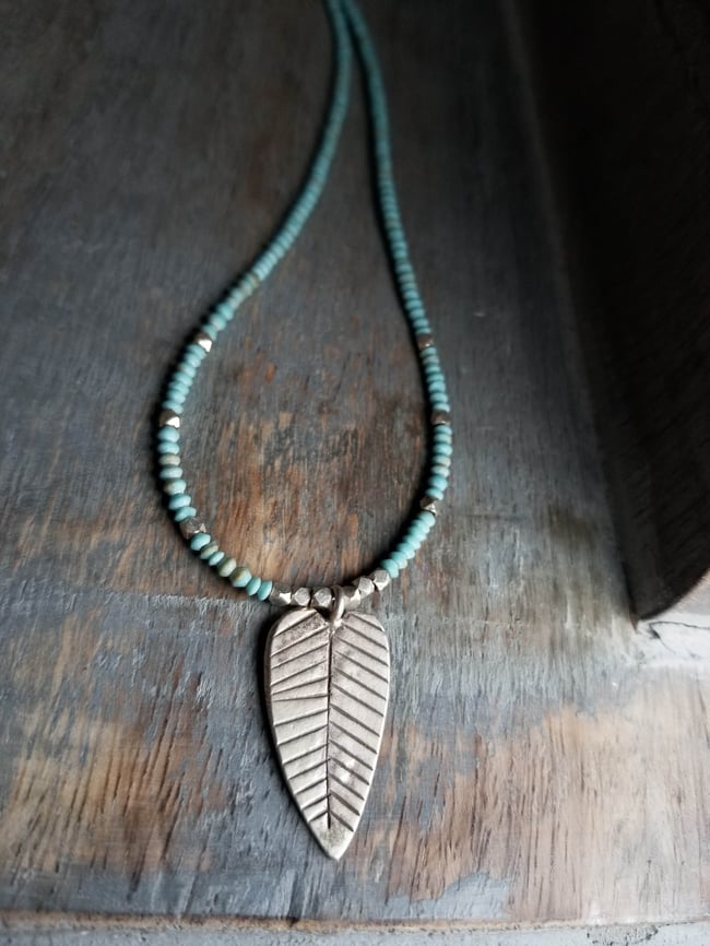 Thai Silver Leaf + Turquoise Necklace