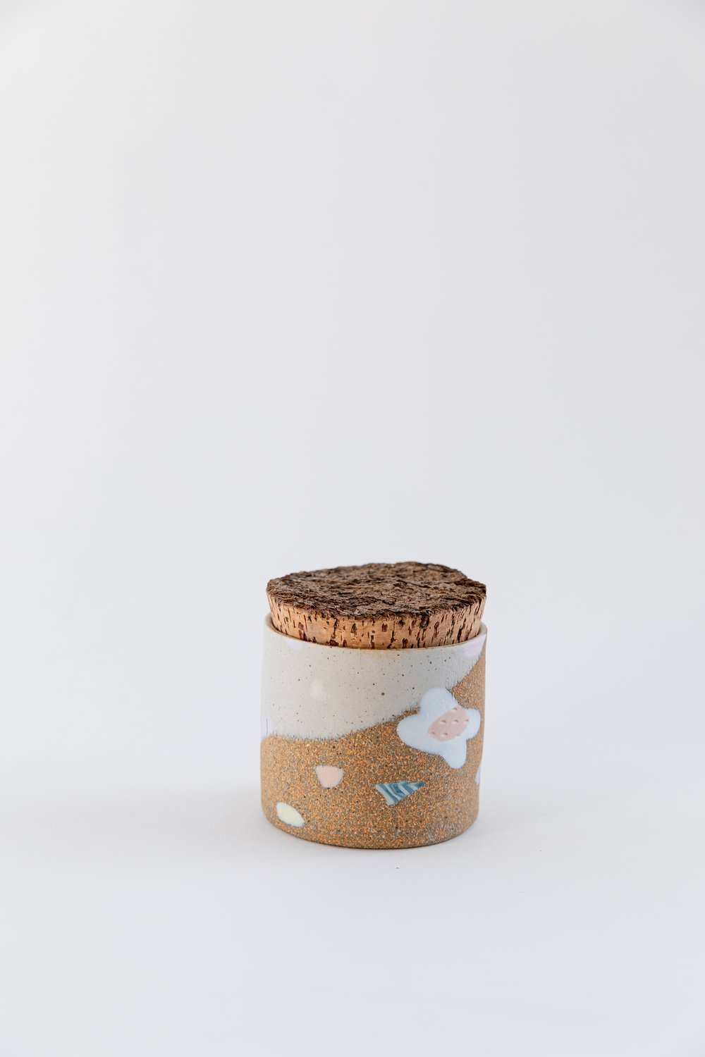Image of Short Small Canister & Vessel - Candy Pastel Flowers on Toasty Clay
