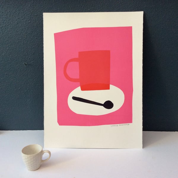 Image of Red Coffee Cup and Spoon