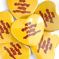 Image 2 of STOP DEFENDING MILLIONAIRES - Heart Shaped Button/ Magnet