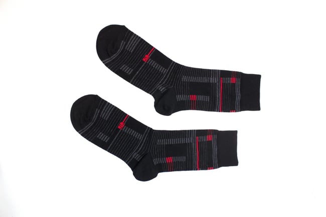 LINEAR red & black socks, by Thijs Verhaar