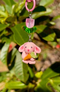 Image 1 of Lola Bunny Charm – Handmade Polymer Clay Pink Bunny with Carrot-Cute Spring Keychain or Bag Charm
