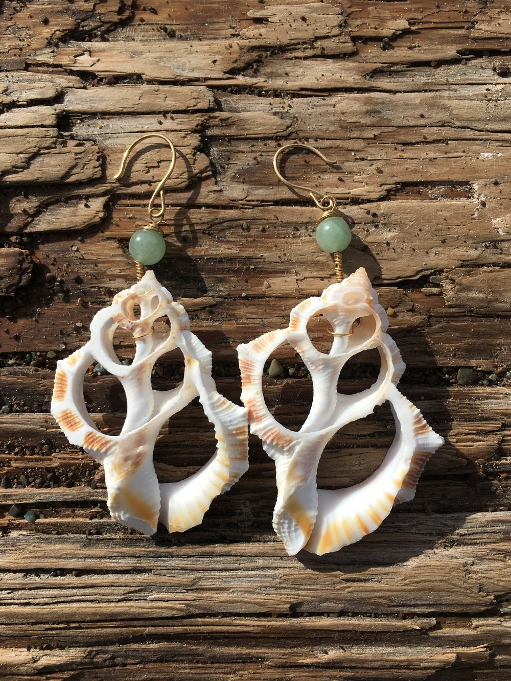 Image of Seashell Skeleton & Upcycled Green Bead Earrings