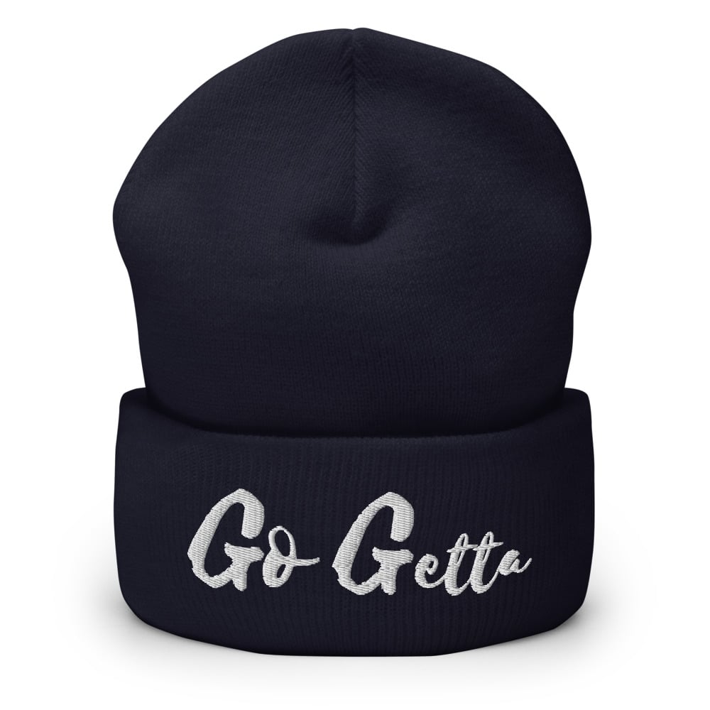 Image of Go Getta Cuffed Beanie (Back, Navy, Green) 