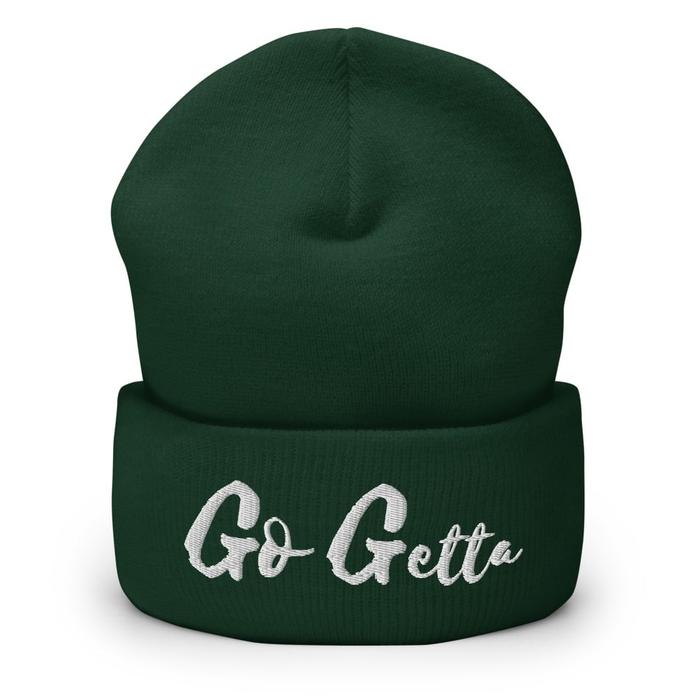 Image of Go Getta Cuffed Beanie (Back, Navy, Green) 