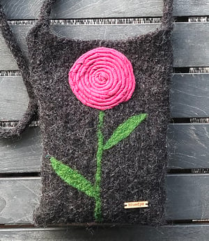 Image of Charcoal grey crossbody bag/ Pink flower