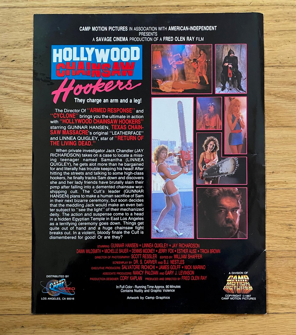 1987 HOLLYWOOD CHAINSAW HOOKERS Original Camp Motion Pictures Promotional Ad Slick