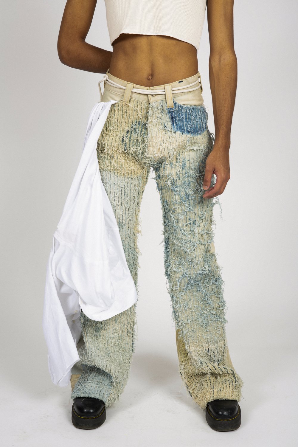 WALNUT-DYED CHENILLE OVERFLOW JEANS