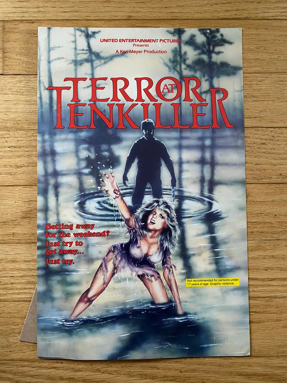 1986 TERROR AT TENKILLER United Home Entertainment Carboard Tabletop Promotional Standee