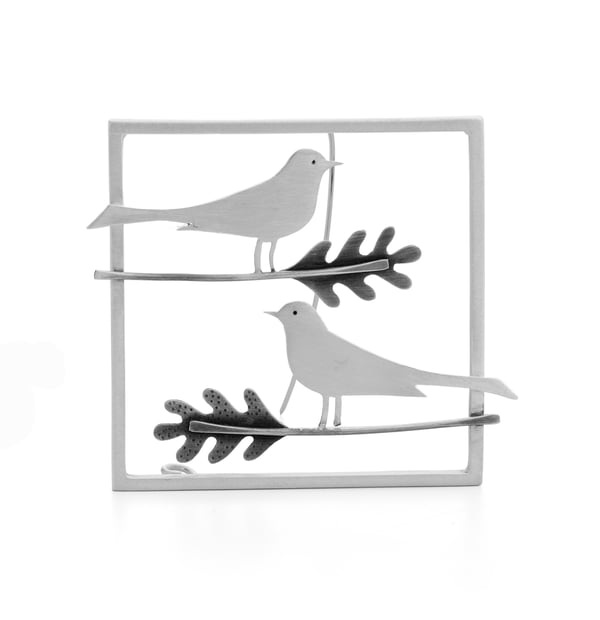 Image of Wagtail brooch oak leaves