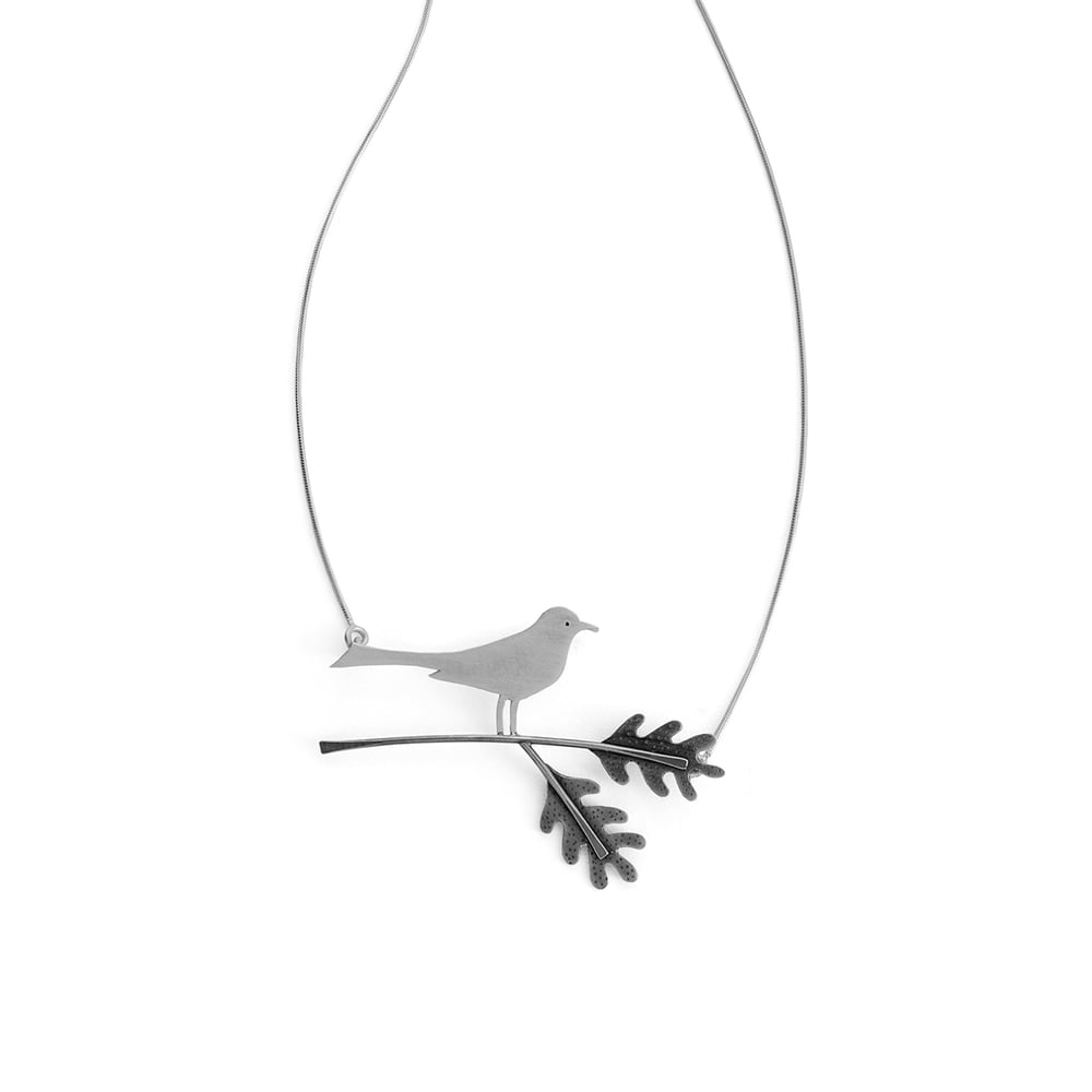 Image of Wagtail pendant on oak twig