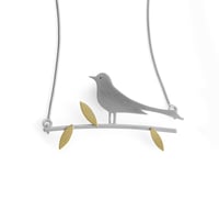 Image 1 of Wagtail pendant on gold leaf twig