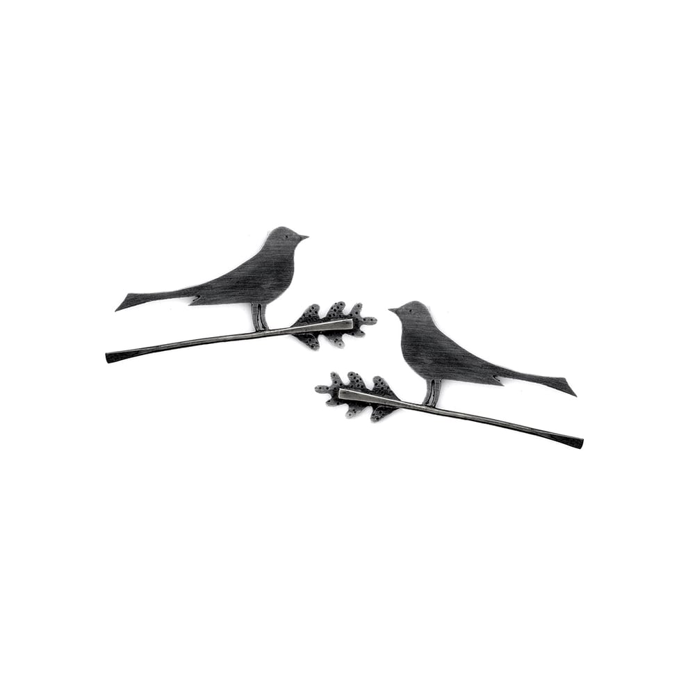 Image of Wagtail small earrings on oak leaf twigs