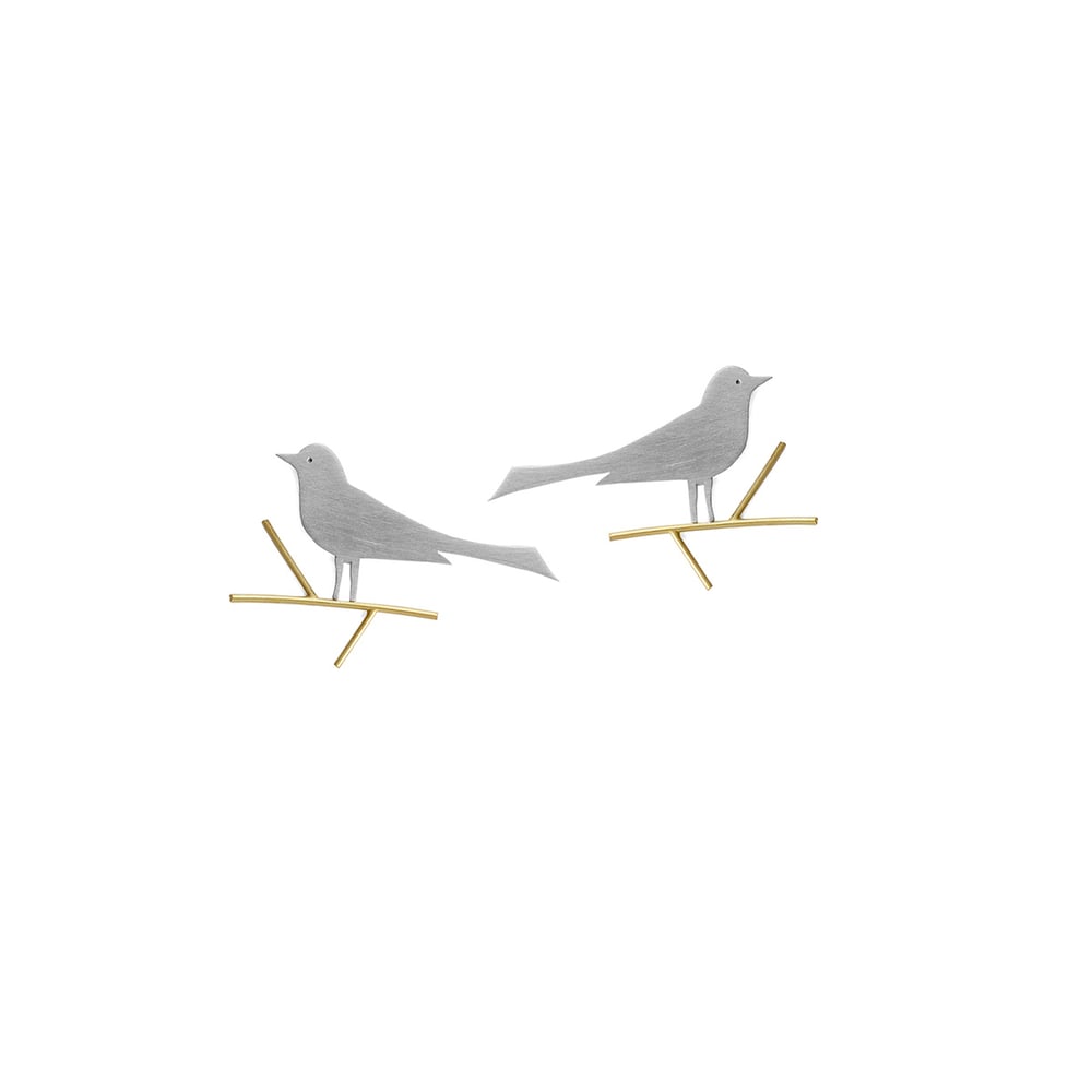 Image of Wagtail small earrings on golden twigs