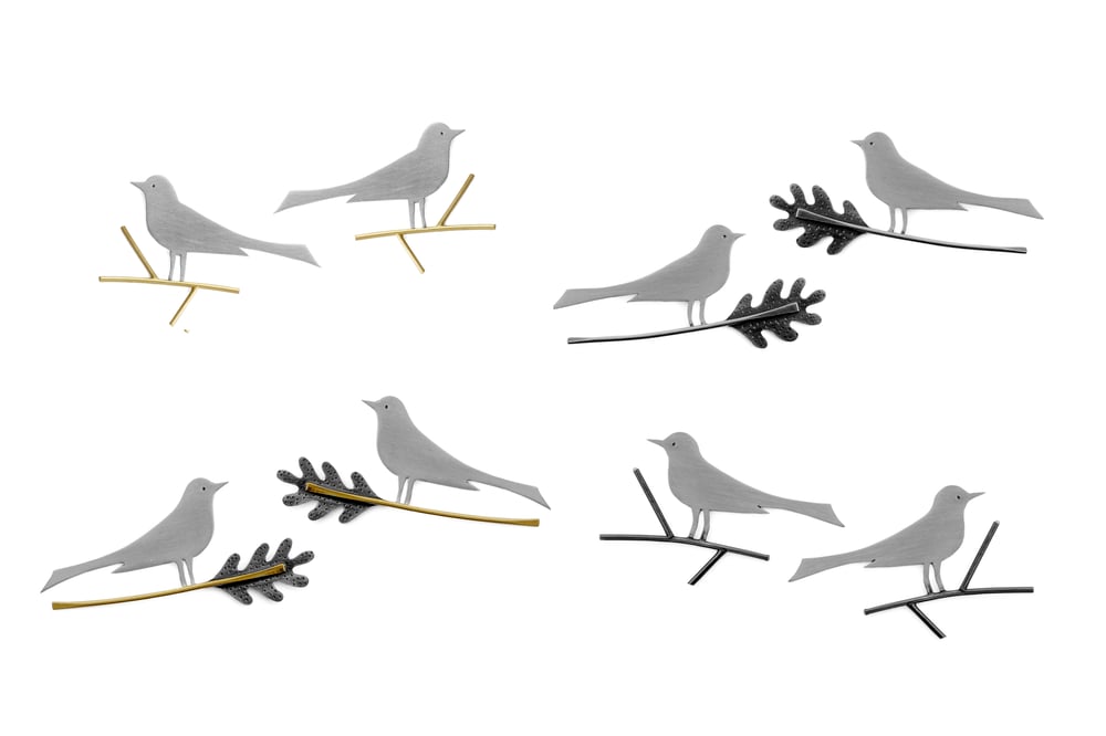 Image of Wagtail small earrings on golden twigs