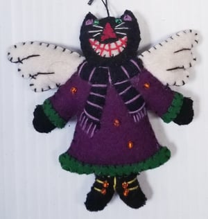 Image of Cat Angel Hand-Felted Ornament and Skull Angel with Wings