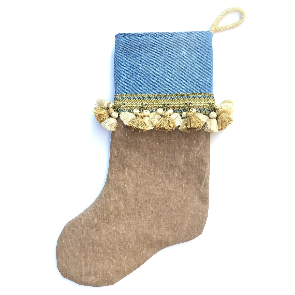Image of CHRISTMAS STOCKING - TAN/BLUE