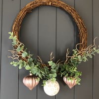 Pink and gold themed rattan wreath 