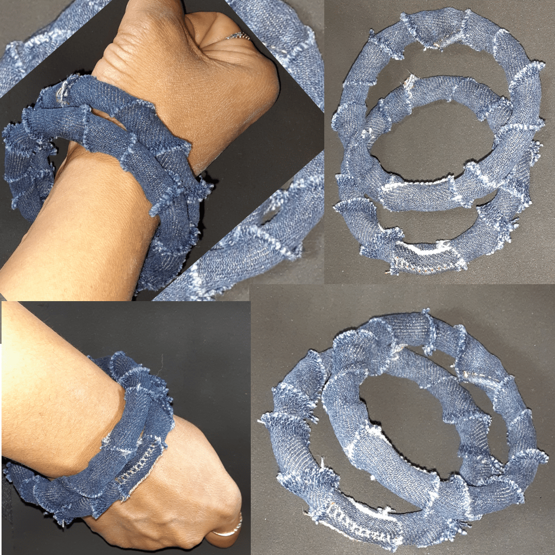 Image of Tasty Raw Edge Denim Tracks N Frayed Edges Bangle Set 