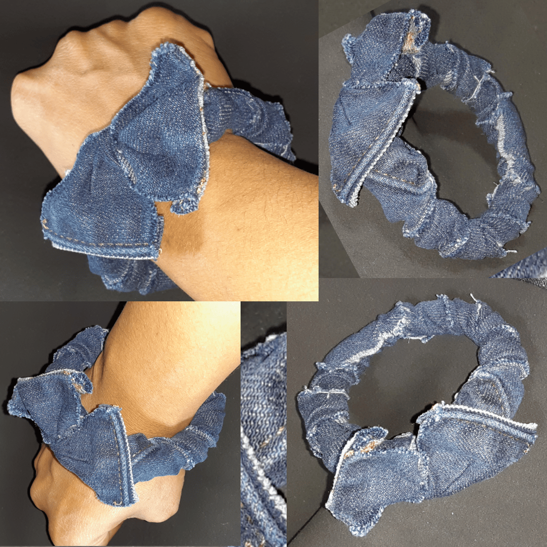Image of Tasty Raw Edge Denim Teathered Wings Bangle Bracelet