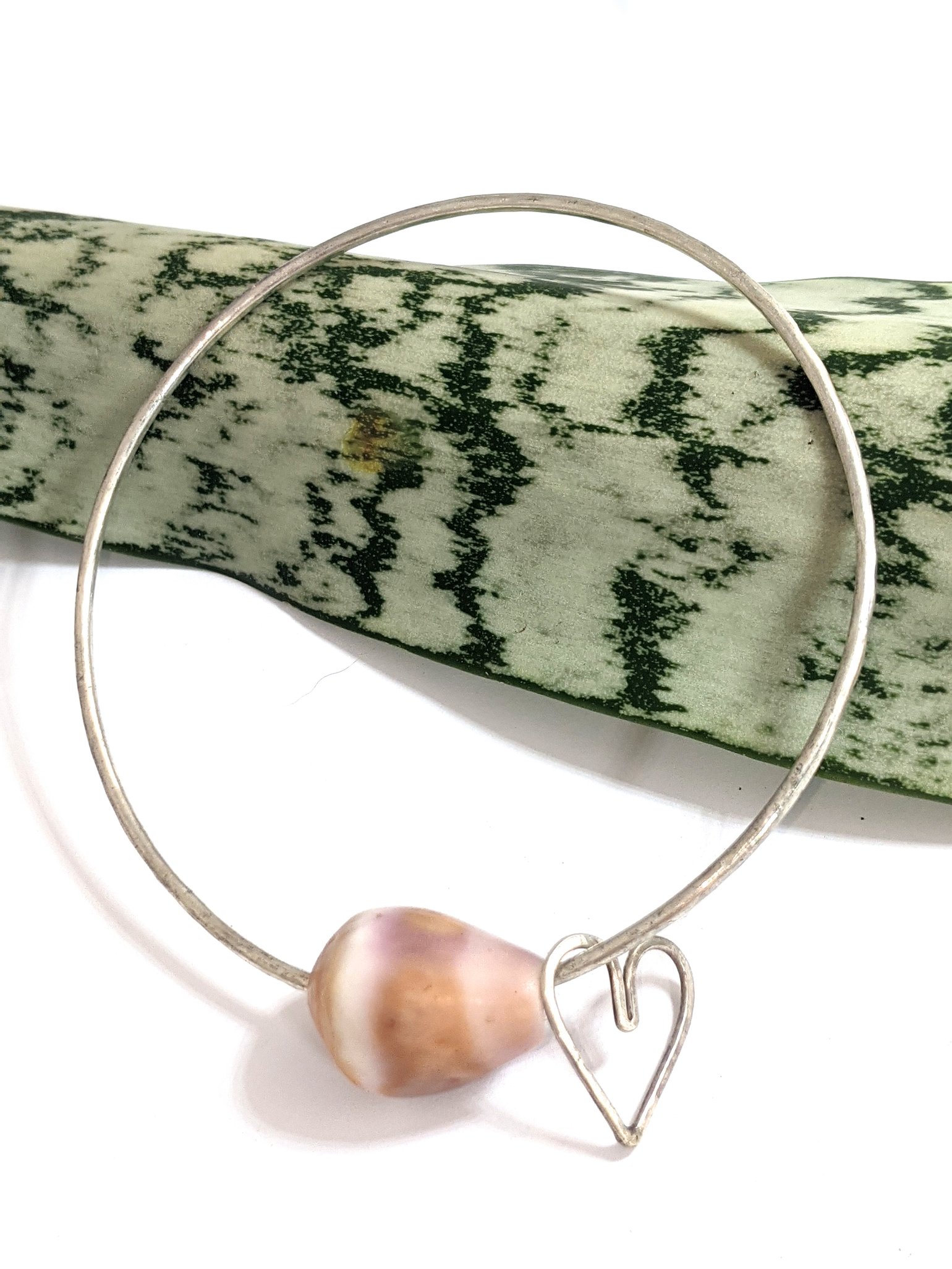 Image of Large silver cone heart bangle 