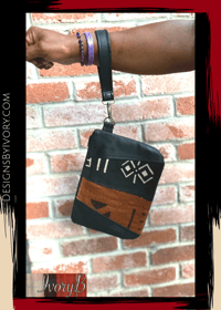 Image 2 of Designs By IvoryB Mudcloth Wristlet Chocolate Black