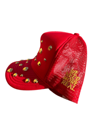 Image 2 of Red custom gem trucker hat 