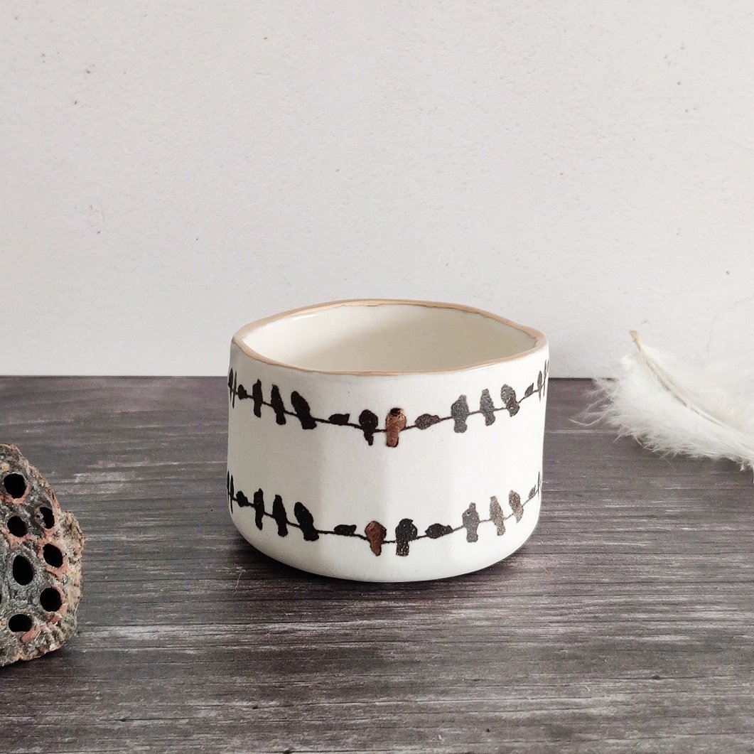 Birds on a wire porcelain tealight pot