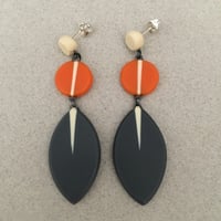 long leaf charcoal and orange earrings