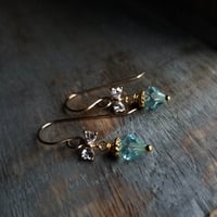 Tiny Aqua Bow Earrings (Gold)
