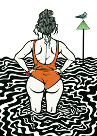 'Wading Out' Burnt Orange  ( A3 with border )