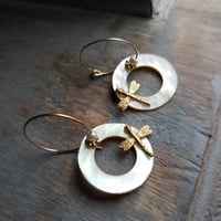 Mother of Pearl Dragonfly Hoop Earrings
