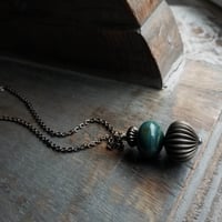 Image 1 of Fluted Silver and Teal Bead Necklace