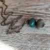Fluted Silver and Teal Bead Necklace