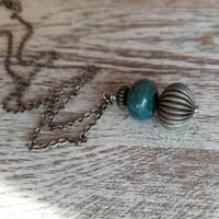 Image 2 of Fluted Silver and Teal Bead Necklace