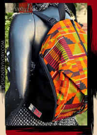 Image 2 of Designs By IvoryB Backpack Kente Orange Burgundy Ankara African Print