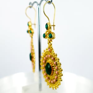 Image of Yellow gold plated and coloured stone Ottoman earrings. M3171