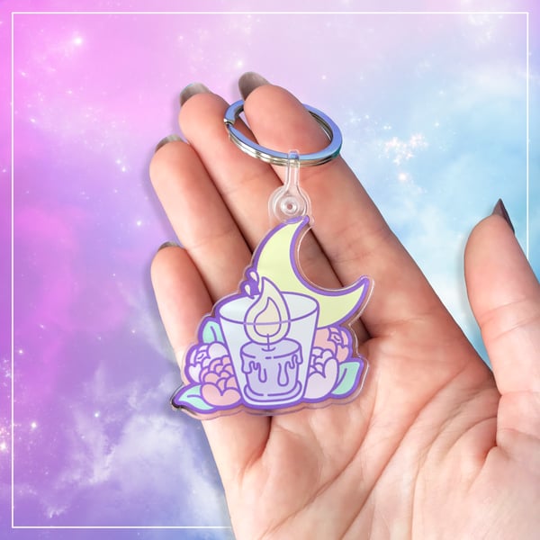 Image of Spoopy Pastel Candle Acrylic Keychain