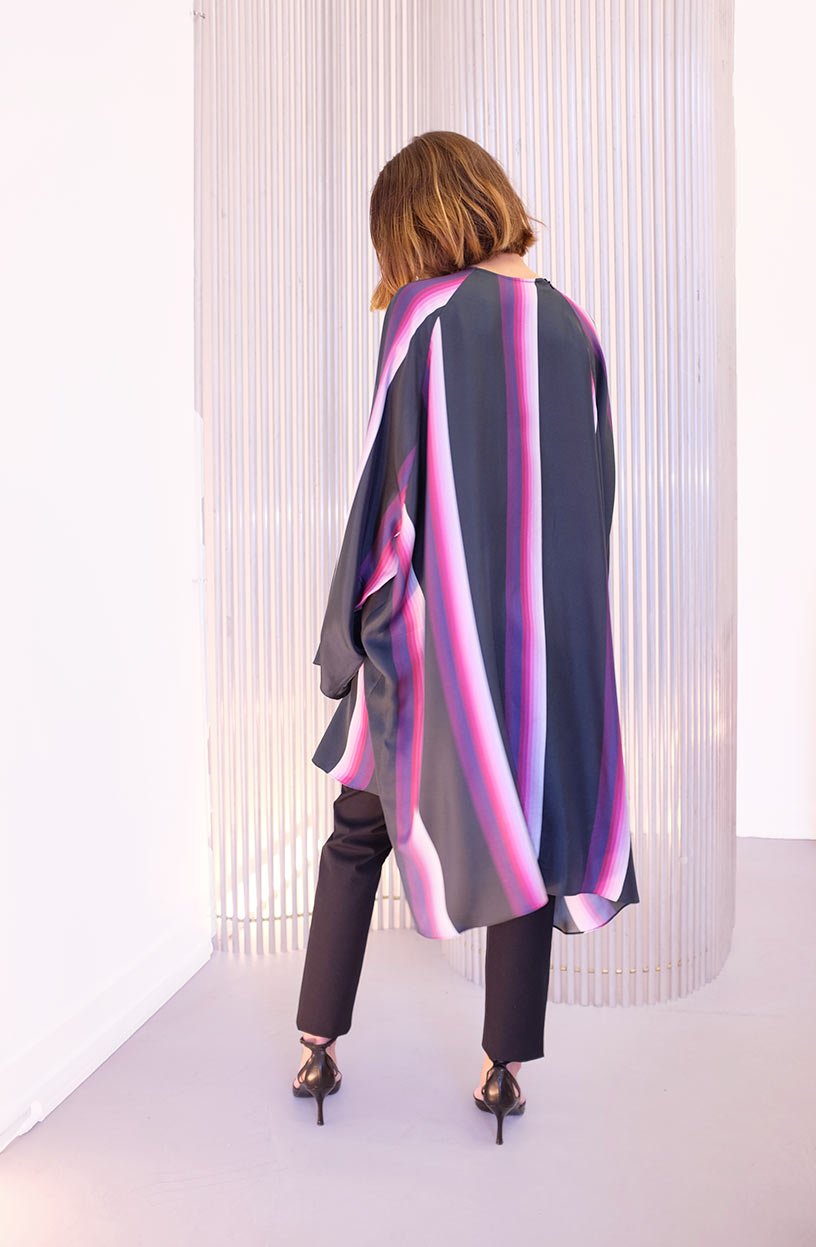 Image of Dress 1 - Silk twill - Purple stripe