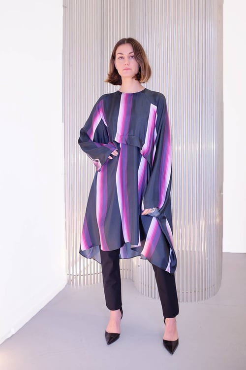 Image of Dress 1 - Silk twill - Purple stripe