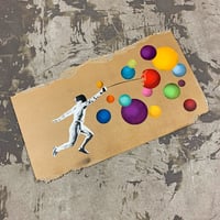 Image 1 of "Fencer vs Bubbles" Original 1/1 Spray on Cardboard