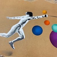 Image 3 of "Fencer vs Bubbles" Original 1/1 Spray on Cardboard