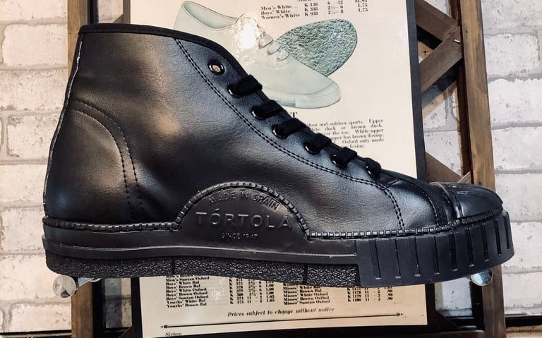 Tortola Black leather hi top sneaker shoes made in Spain Image 2