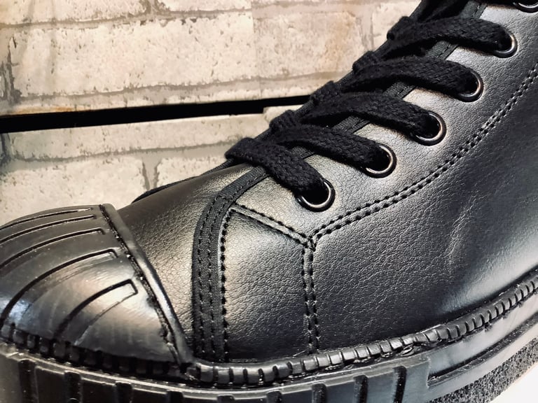 Tortola Black leather hi top sneaker shoes made in Spain Image 3