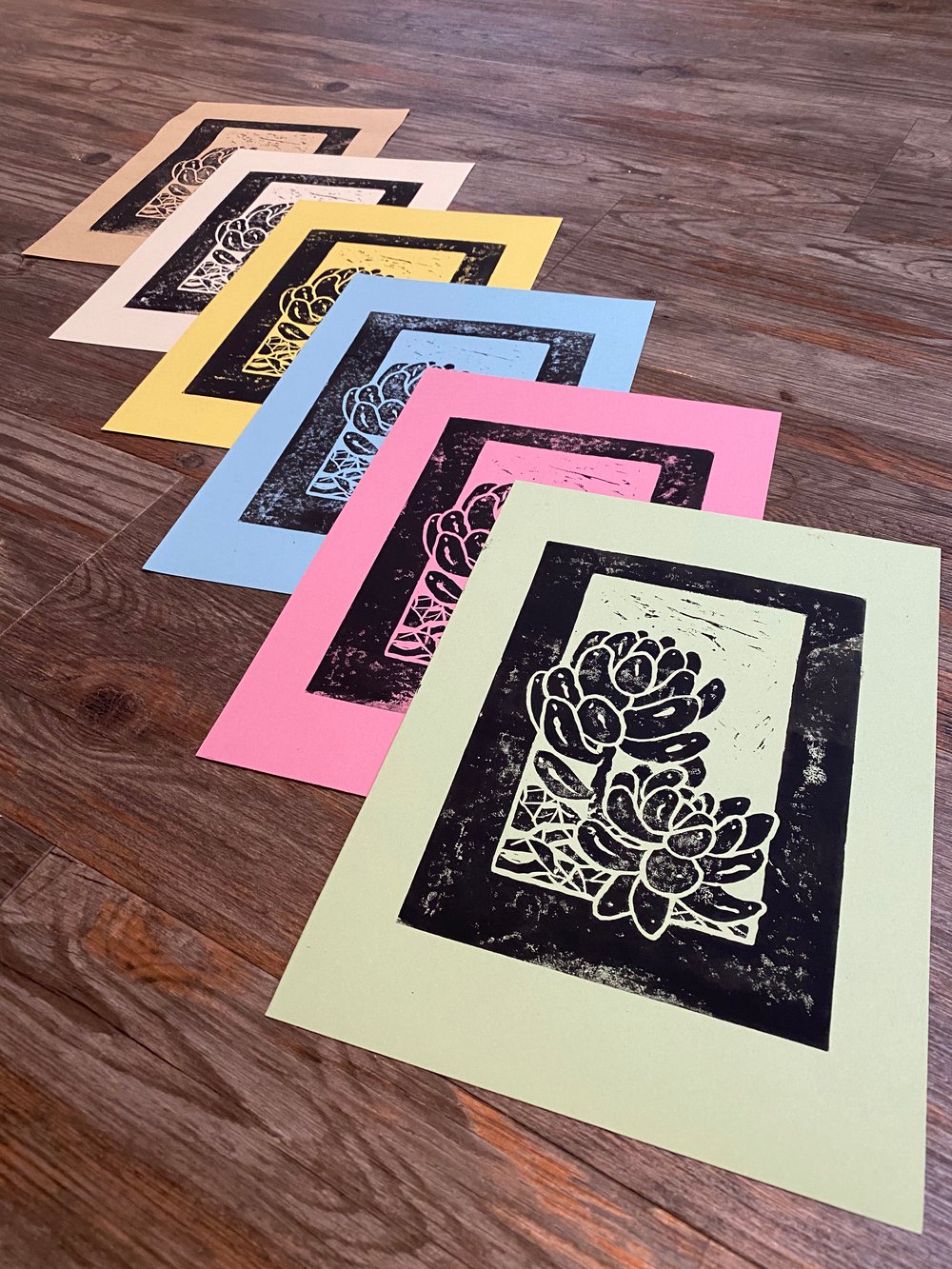 Image of Jelly bean succulent Lino print 