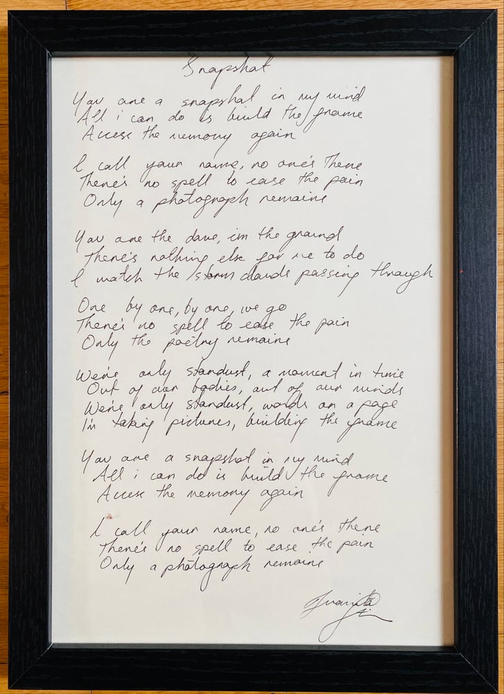 Image of Framed Hand Written Lyric Sheet