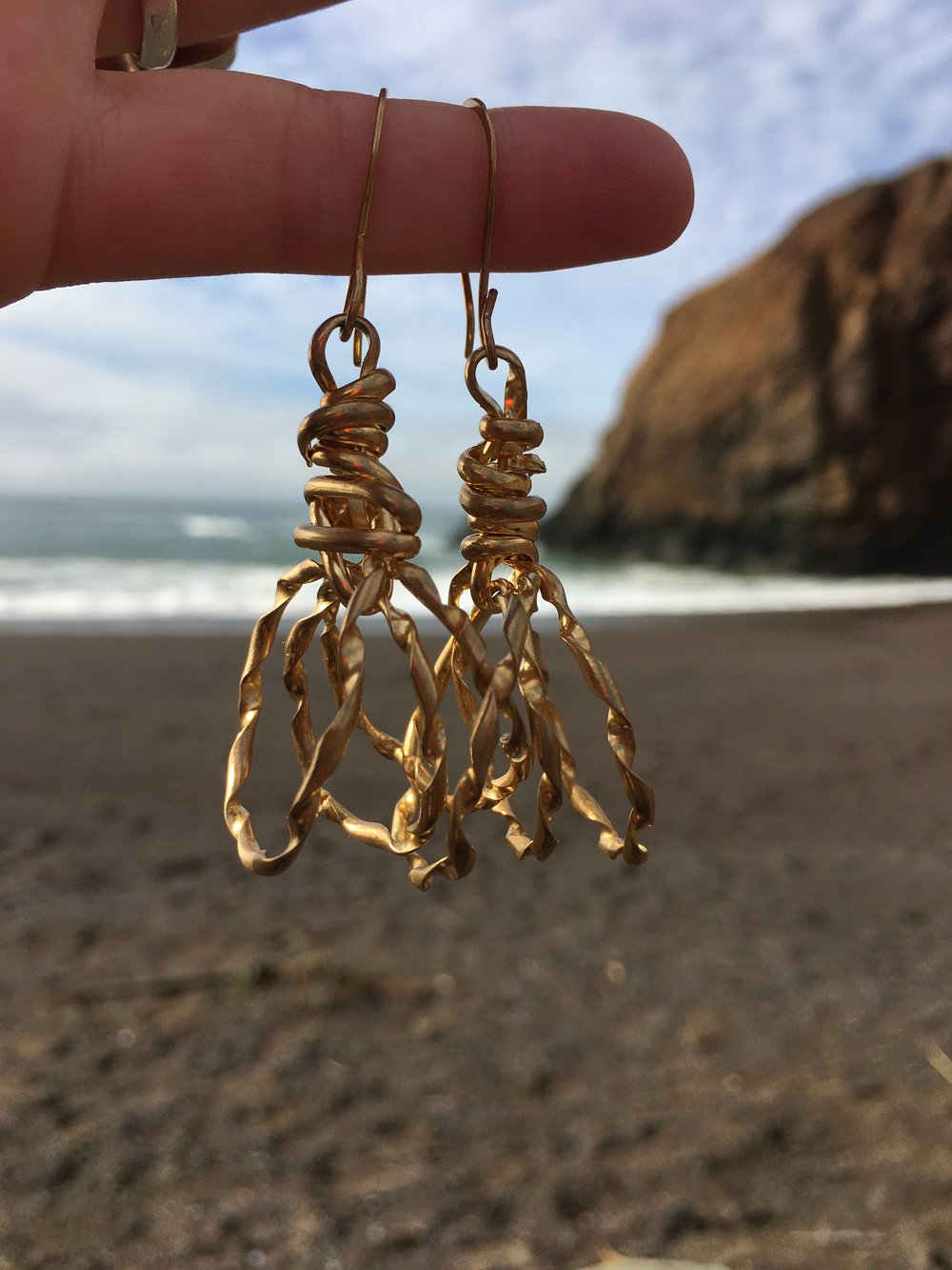 Image of Twisted Brass Whisk Earrings