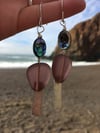 Upcycled Seaglass and Paua Shell Silver Earrings
